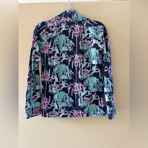 Lilly Pulitzer Navy and Pink Chandelier Print Top With Gold Buttons - Picture 5 of 7